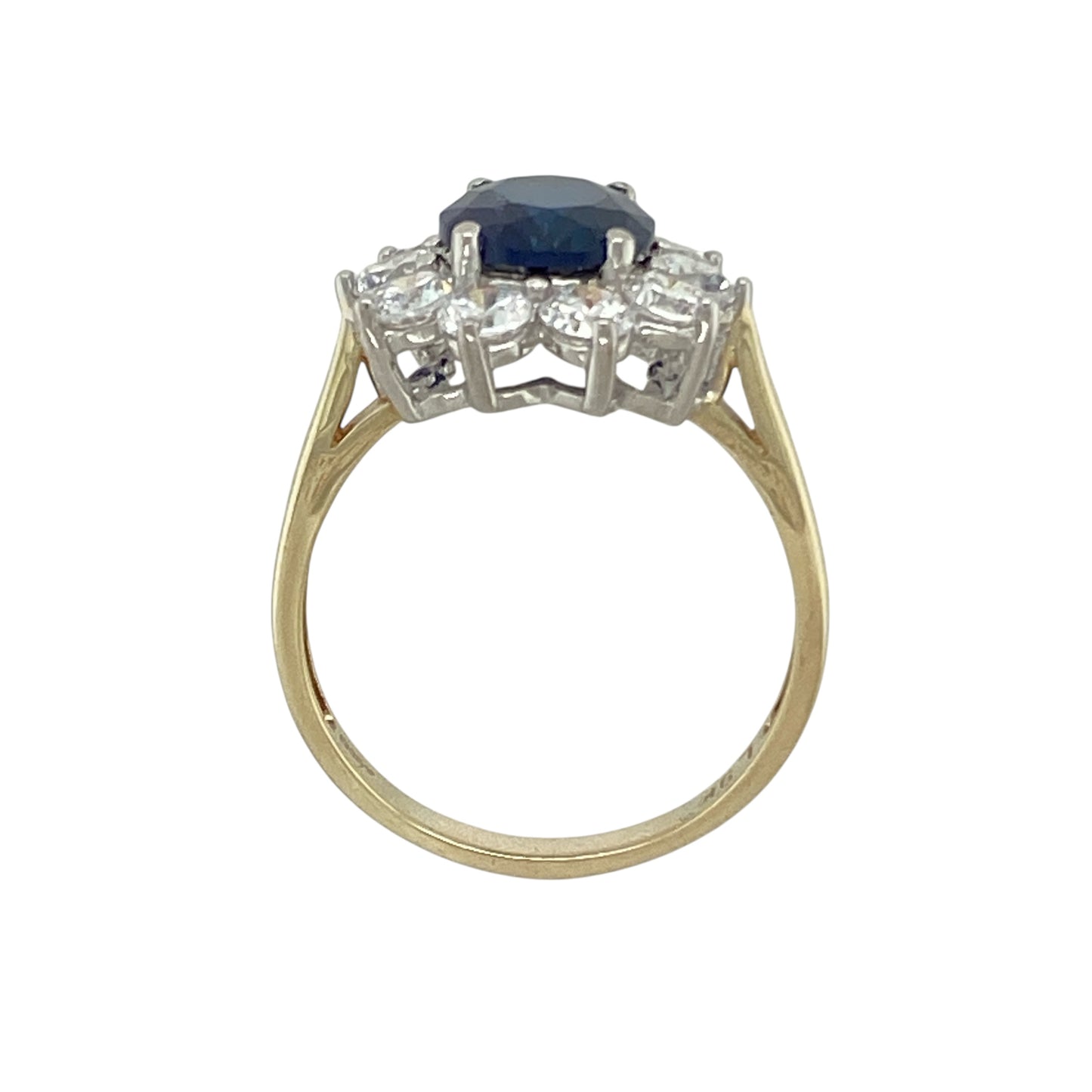 9ct Gold Blue Stone & Cubic Zirconia Set Cluster Ring