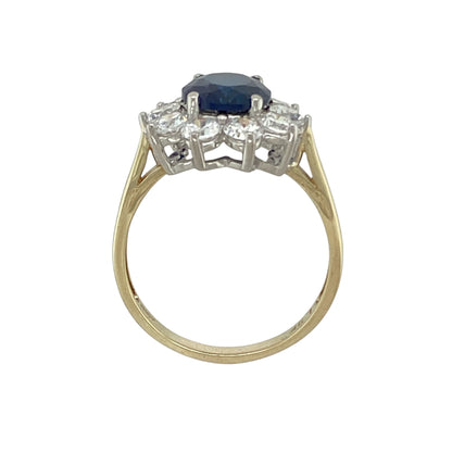 9ct Gold Blue Stone & Cubic Zirconia Set Cluster Ring