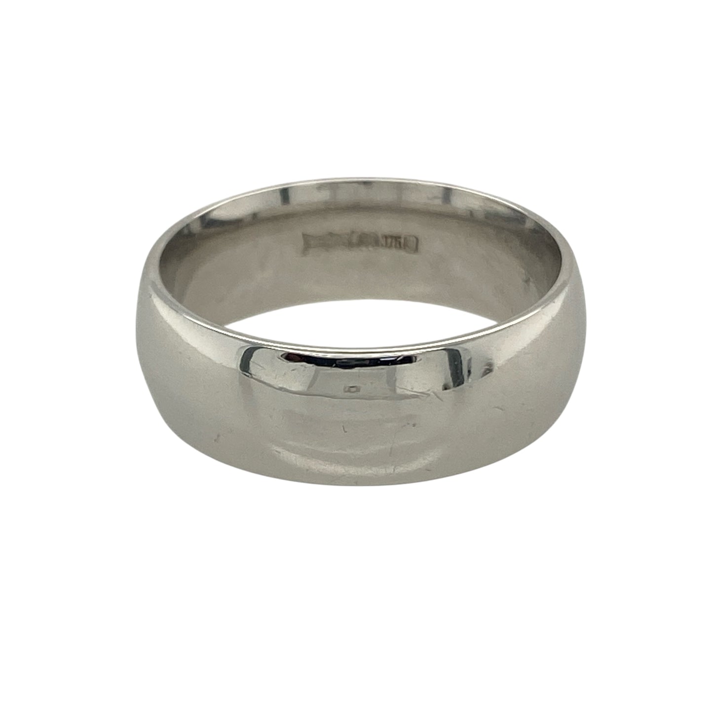 Bring classic sophistication and contemporary style to your collection with this pre-owned 9ct white gold wedding band ring—a timeless design that represents enduring love and unity.

Design: The ring features a traditional 6mm wide band with a smooth, polished finish, offering a bold yet elegant look suitable for both men and women.
Material: Made from solid 9-carat white gold, the cool, silvery tone provides a modern edge while ensuring strength and lasting shine.