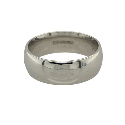 Bring classic sophistication and contemporary style to your collection with this pre-owned 9ct white gold wedding band ring—a timeless design that represents enduring love and unity.

Design: The ring features a traditional 6mm wide band with a smooth, polished finish, offering a bold yet elegant look suitable for both men and women.
Material: Made from solid 9-carat white gold, the cool, silvery tone provides a modern edge while ensuring strength and lasting shine.