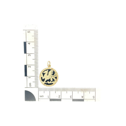 9ct Gold & Onyx Backed Welsh Dragon Circle Pendant
