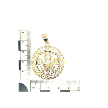 9ct Gold Large Round Three Feathers Pendant