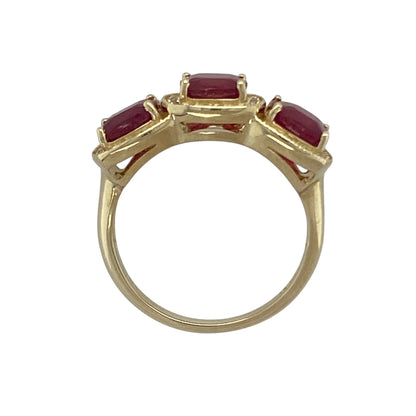 9ct Gold Diamond & Ruby Set Halo Trilogy Ring