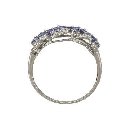 9ct White Gold Diamond & Tanzanite Set Flower Swirl Ring