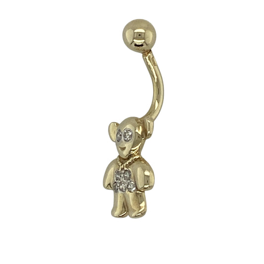9ct Gold & Diamond Set Teddy Bear Belly Bar