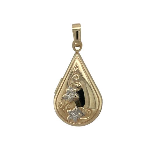 9ct Gold Flower Patterned Teardrop Locket