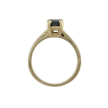 9ct Gold & Black Diamond Set Emerald Cut Solitaire Ring