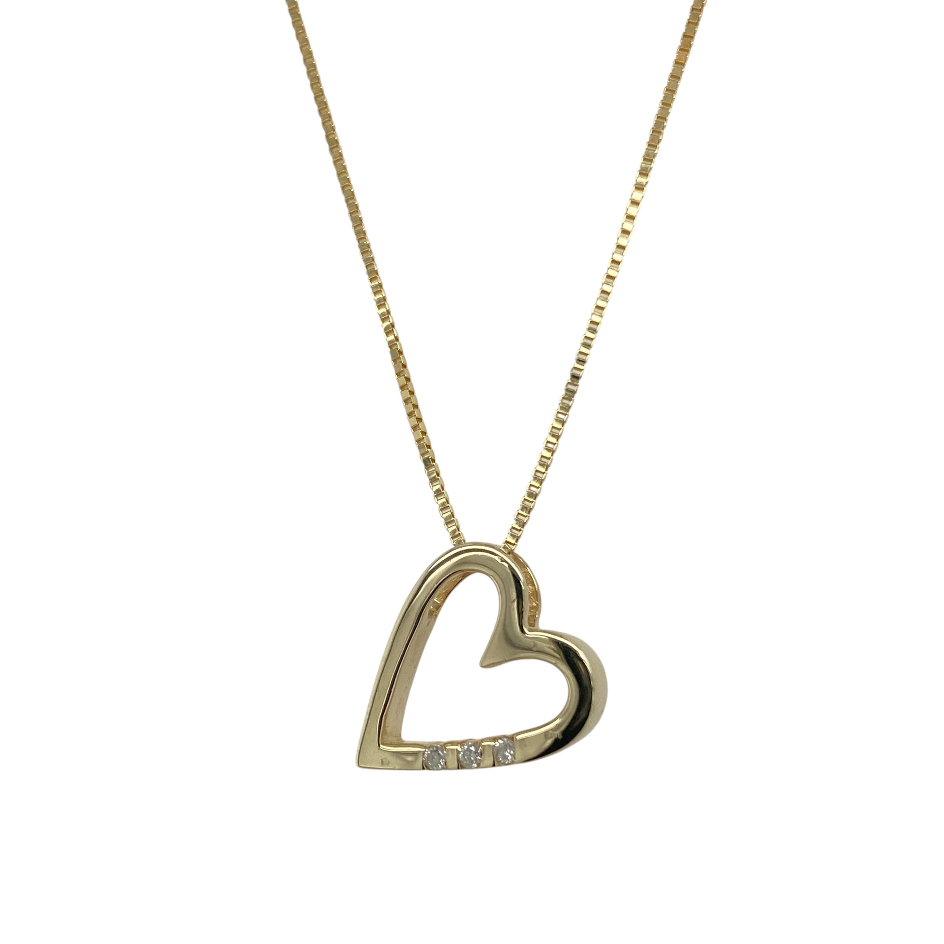 9ct Gold & Diamond Set Open Heart 16" - 18" Necklace