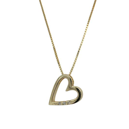 9ct Gold & Diamond Set Open Heart 16" - 18" Necklace