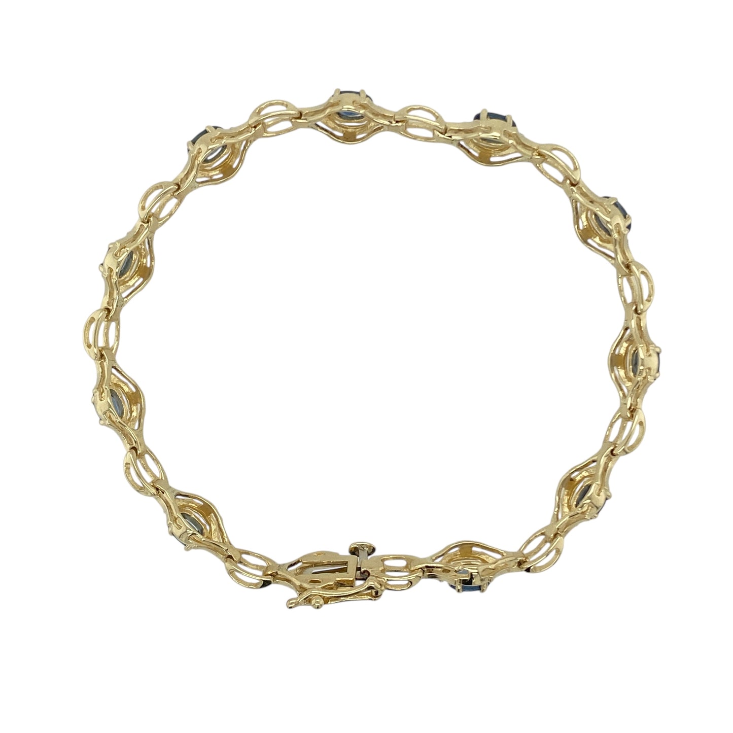 14ct Gold Diamond & Sapphire Set 7.25" Bracelet