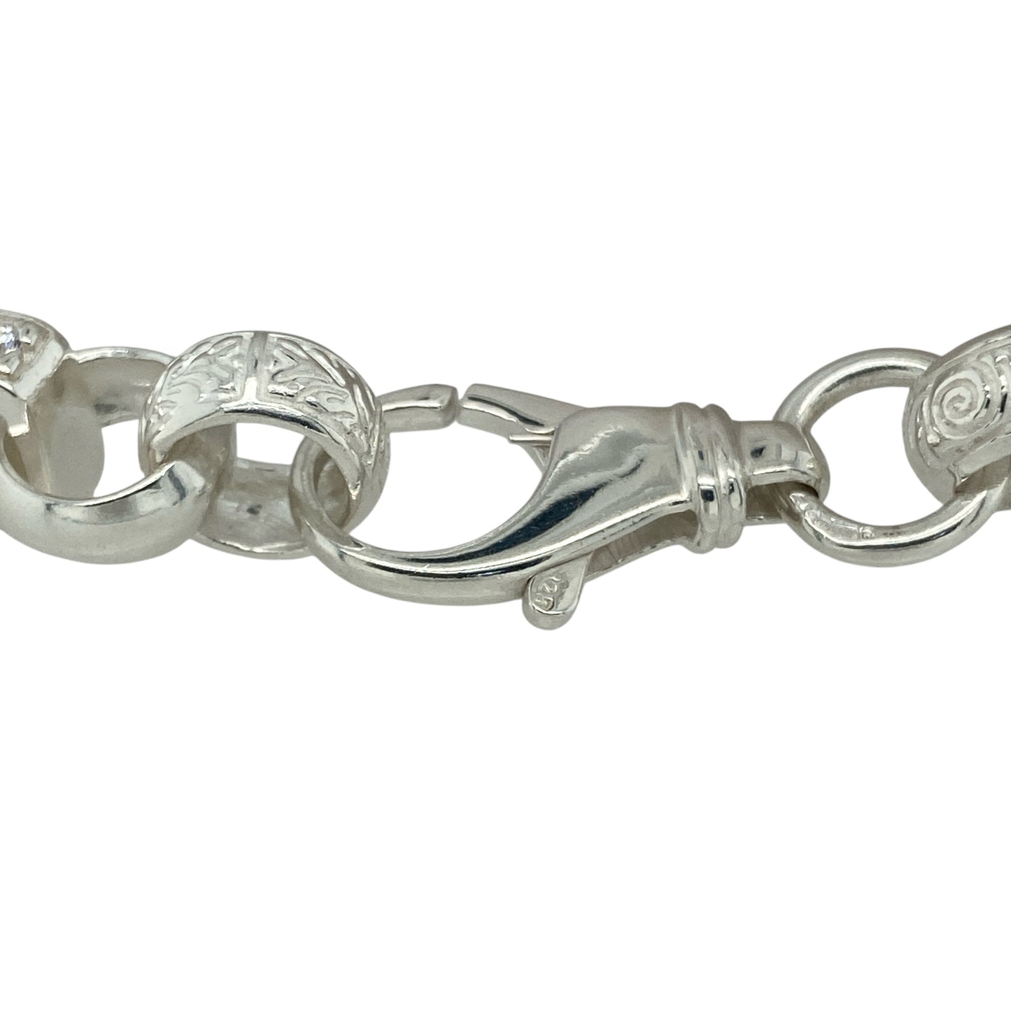 Bring bold sophistication and radiant sparkle to your collection with this new 925 silver cubic zirconia 9" patterned gypsy-style link bracelet, combining timeless design with contemporary shine—perfect for statement wear or refined everyday elegance.

Design: The bracelet features a patterned gypsy-style link design, each link measuring 8mm wide and adorned with cubic zirconias that add brilliant sparkle and texture throughout.