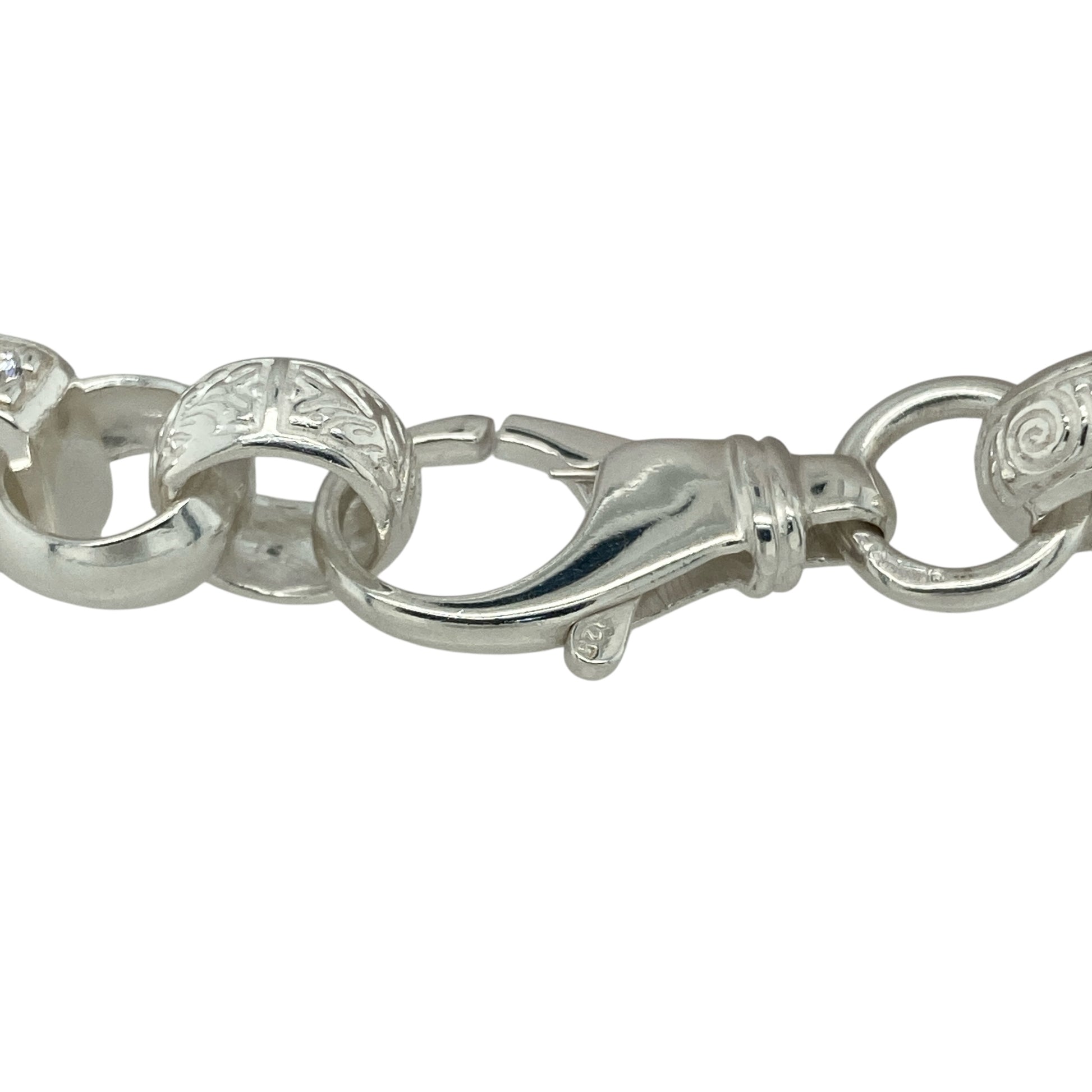 Bring bold sophistication and radiant sparkle to your collection with this new 925 silver cubic zirconia 9" patterned gypsy-style link bracelet, combining timeless design with contemporary shine—perfect for statement wear or refined everyday elegance.

Design: The bracelet features a patterned gypsy-style link design, each link measuring 8mm wide and adorned with cubic zirconias that add brilliant sparkle and texture throughout.