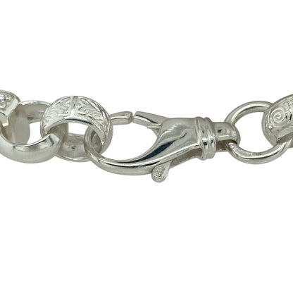 Bring bold sophistication and radiant sparkle to your collection with this new 925 silver cubic zirconia 9" patterned gypsy-style link bracelet, combining timeless design with contemporary shine—perfect for statement wear or refined everyday elegance.

Design: The bracelet features a patterned gypsy-style link design, each link measuring 8mm wide and adorned with cubic zirconias that add brilliant sparkle and texture throughout.