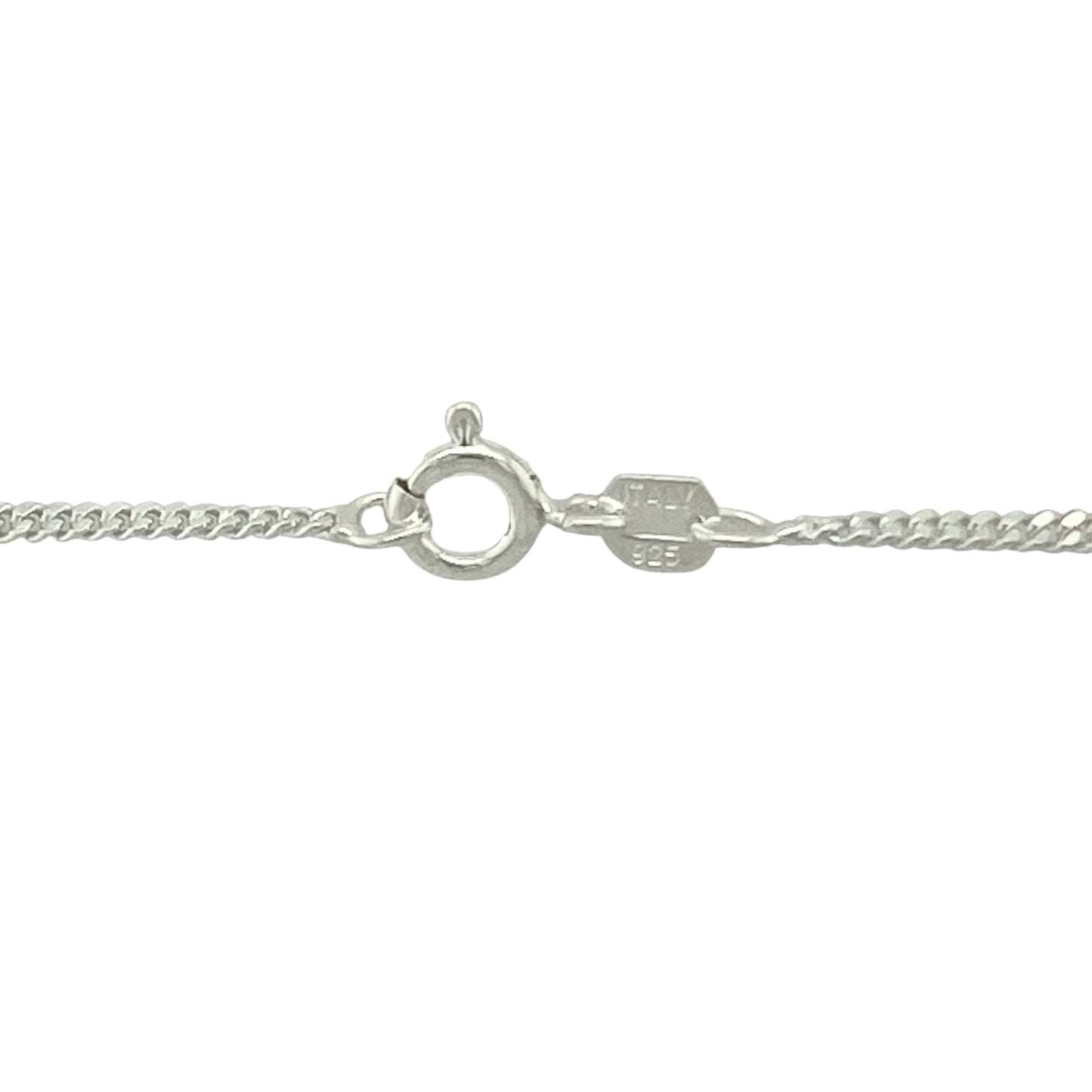 Bring subtle elegance and classic simplicity to your collection with this new 925 silver 18" pendant curb chain, combining a delicate design with timeless shine—perfect for showcasing your favourite pendants or for effortless everyday wear.

Design: The chain features a fine curb link style with interlocking links measuring 1mm wide, offering a sleek and lightweight appearance.
Material: Made from solid 925 sterling silver, the polished finish enhances the chain’s bright lustre and smooth texture.