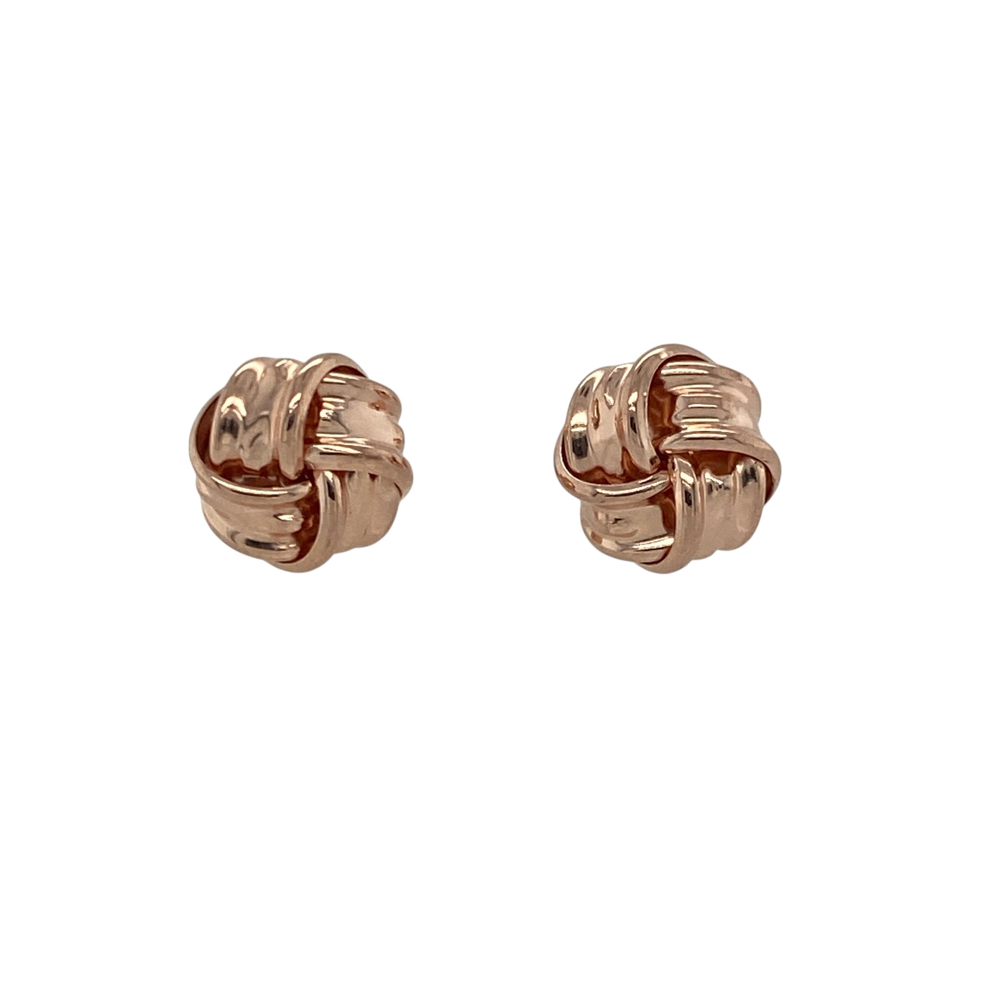 Bring timeless elegance and subtle sophistication to your collection with these pre-owned 9ct rose gold 8mm knot stud earrings, combining classic design with a warm, romantic tone—perfect for everyday wear or special occasions.

Design: Each earring features an intricate knot design measuring 8mm, symbolising unity and everlasting connection while adding a touch of refined style.
Material: Made from 9-carat rose gold, the polished finish enhances the soft pink hue of the metal and adds a gentle