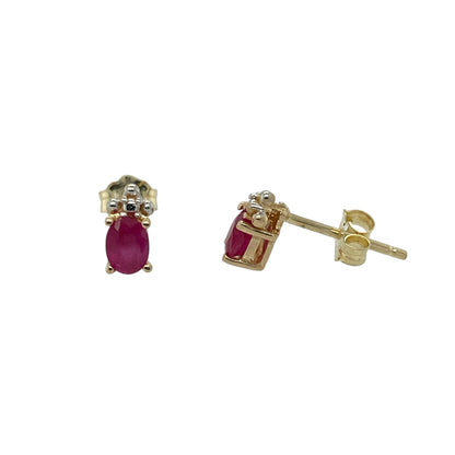 9ct Gold & Ruby Set Oval Stud Earrings