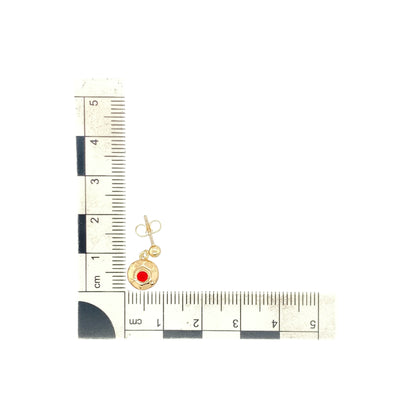 9ct Gold & Red Stone Set Circle Drop Earrings