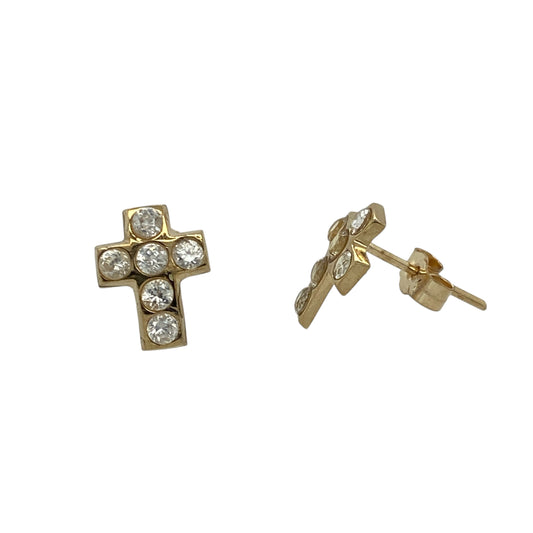 9ct Gold & Cubic Zirconia Set Cross Stud Earrings