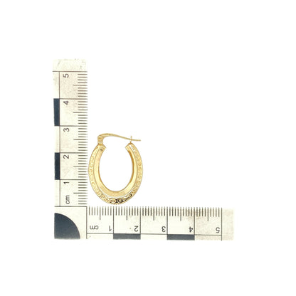9ct Gold Patterned Oval Creole Earrings