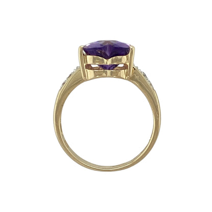 9ct Gold Diamond & Amethyst Set Heart Ring