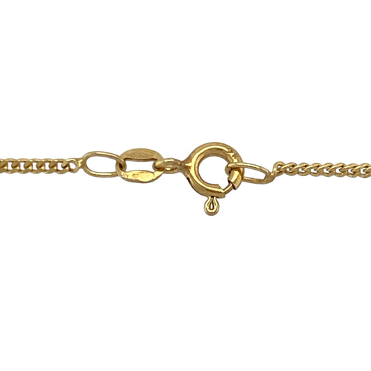 Bring classic simplicity and refined shine to your collection with this pre-owned 9ct yellow gold 16" pendant curb chain—perfect for everyday wear or pairing with your favourite pendant.

Design: The chain features a traditional curb link design with 1mm-wide links, offering a smooth, polished finish that catches the light beautifully. Its fine structure makes it ideal for displaying delicate pendants.
Material: Made from 9-carat yellow gold, the warm tone adds timeless elegance and lasting durability.