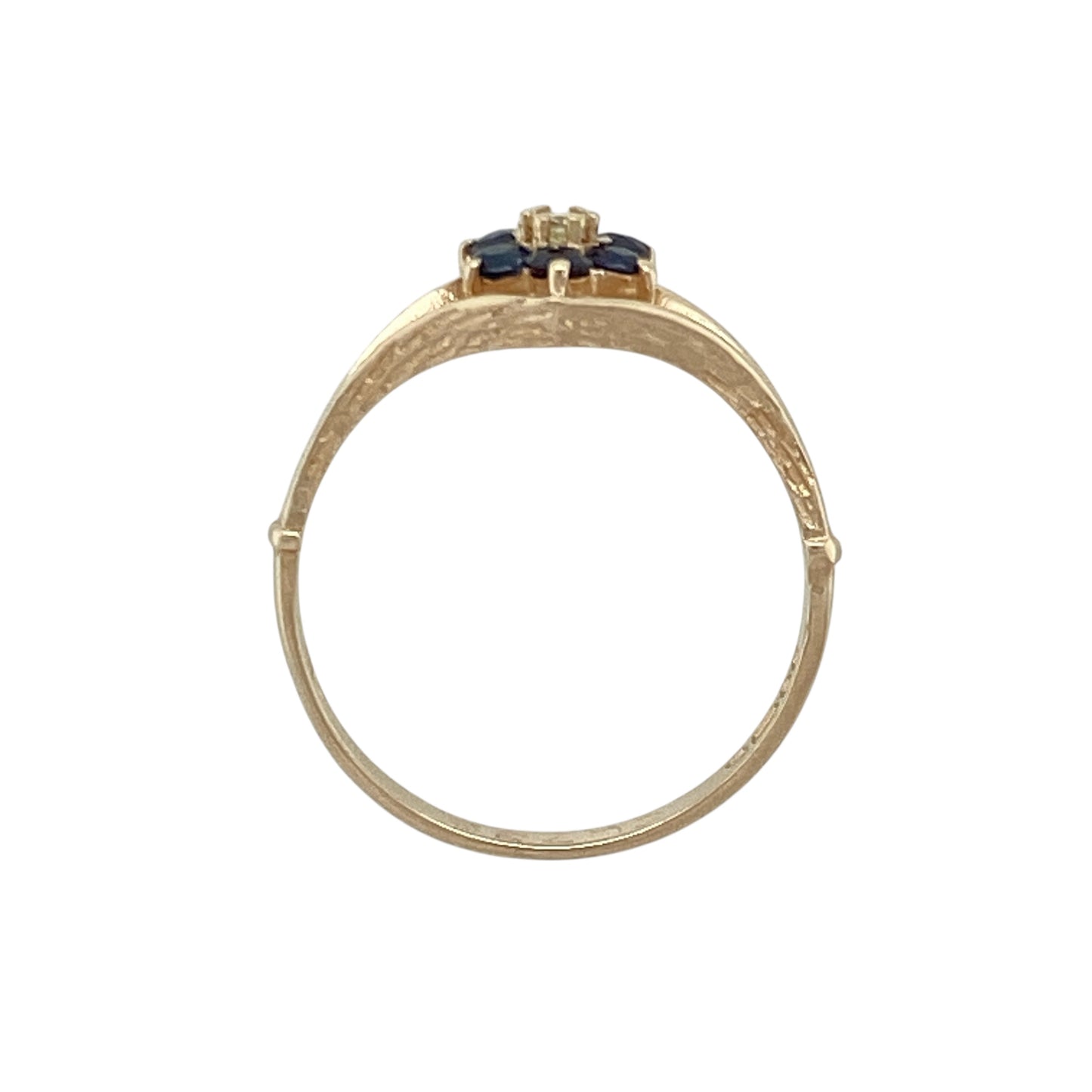 9ct Gold Diamond & Sapphire Set Flower Split Band Ring