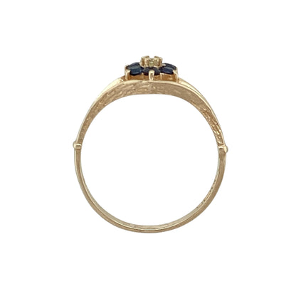 9ct Gold Diamond & Sapphire Set Flower Split Band Ring