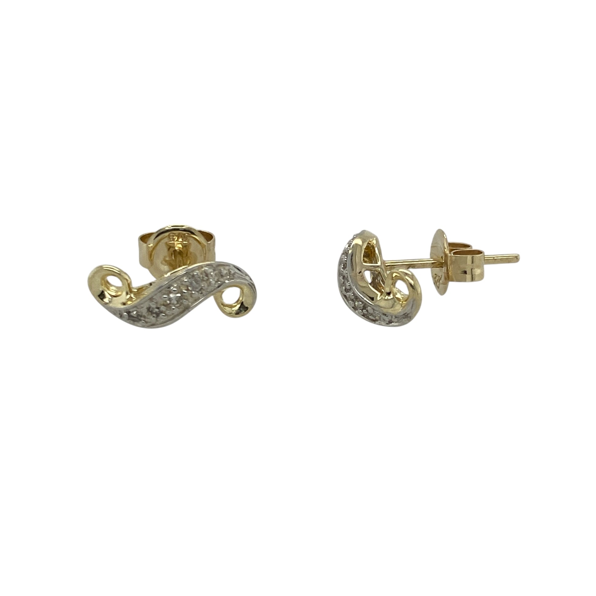 9ct Gold & Diamond Set Swirl Stud Earrings