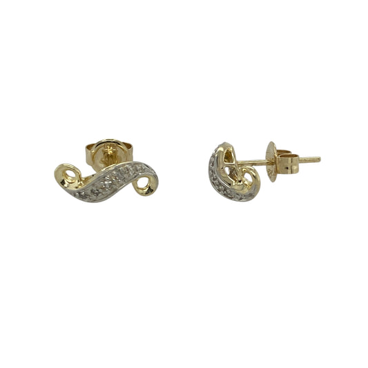9ct Gold & Diamond Set Swirl Stud Earrings