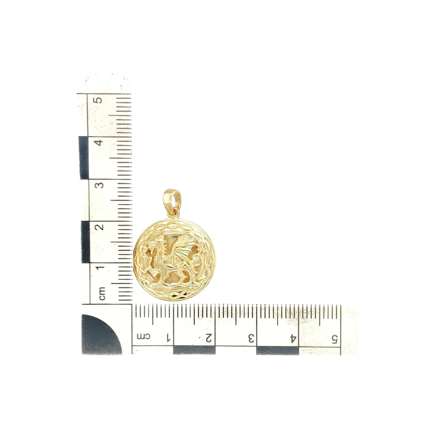 9ct Gold Welsh Celtic Dragon Round Pendant