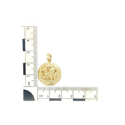 9ct Gold Welsh Celtic Dragon Round Pendant