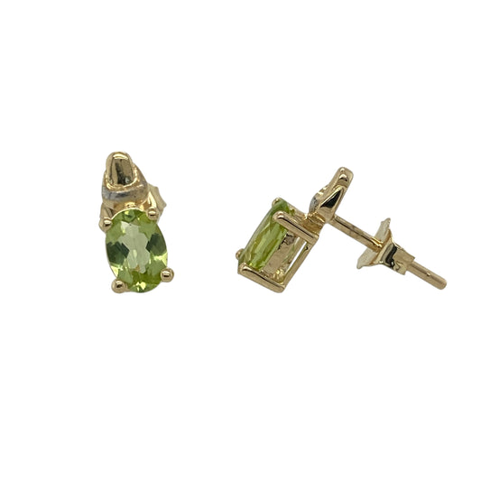 9ct Gold & Oval Peridot Set Stud Earrings