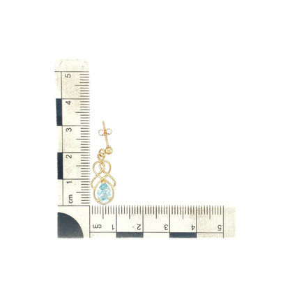 9ct Gold & Oval Blue Stone Set Twist Drop Earrings