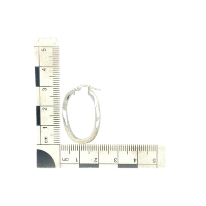 9ct White Gold Twist Oval Creole Earrings