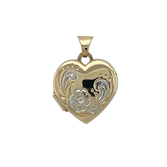9ct Gold Flower Patterned Heart Locket