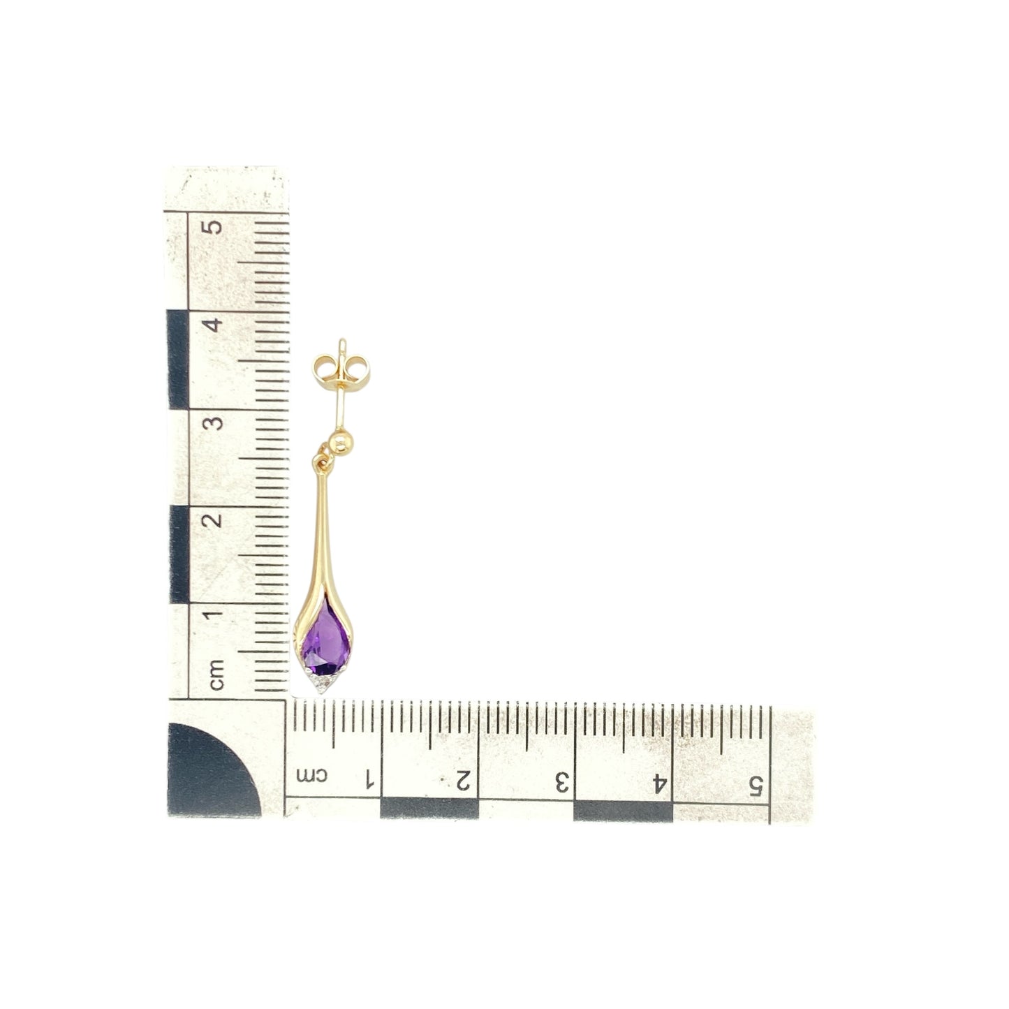 9ct Gold Diamond & Amethyst Set Drop Earrings