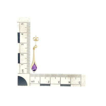 9ct Gold Diamond & Amethyst Set Drop Earrings