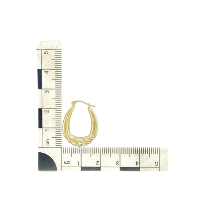 9ct Gold Patterned Twist Oval Creole Earrings