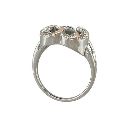 925 Silver White Topaz & Green Stone Heart Ring