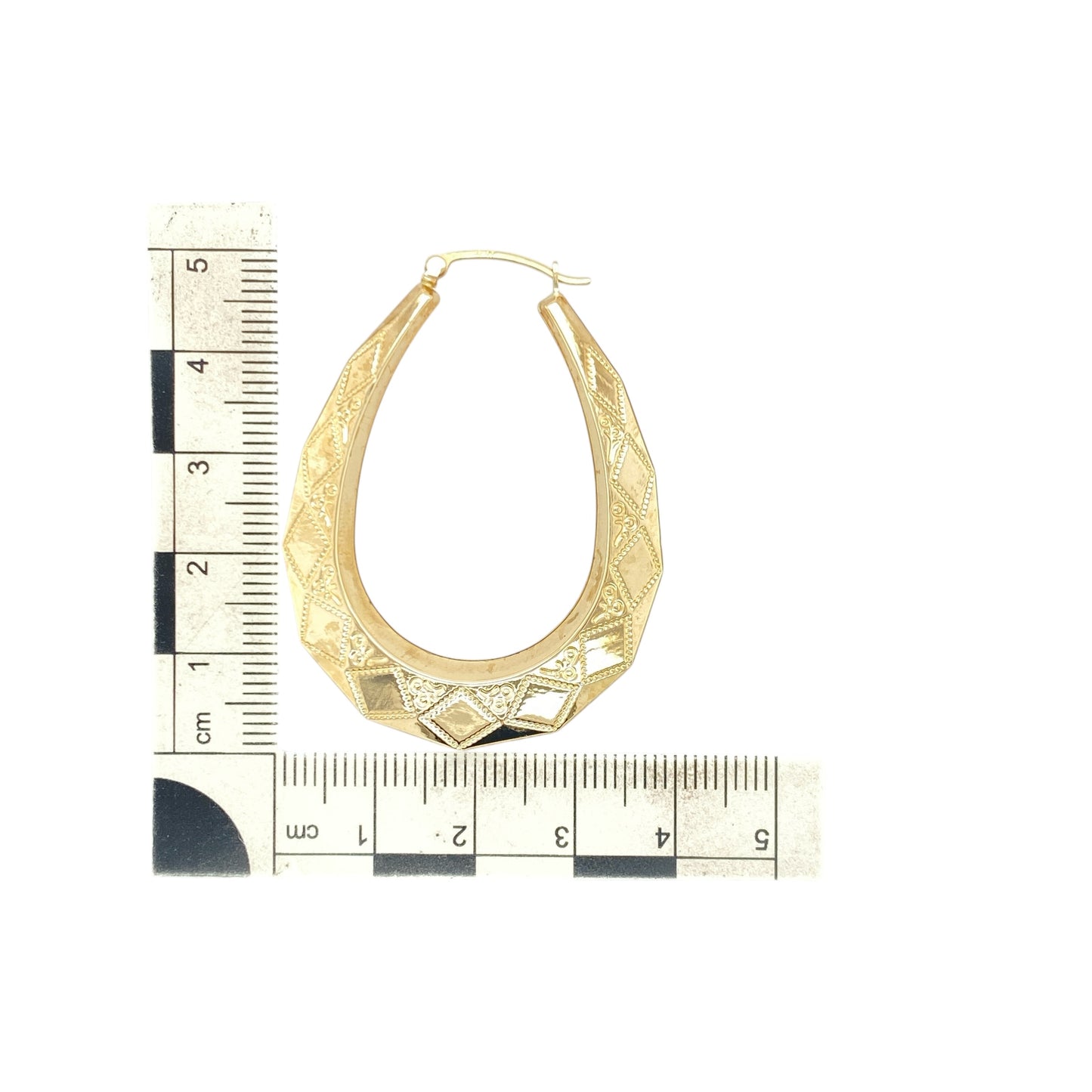 9ct Gold Patterned Large Oval Creole Earrings