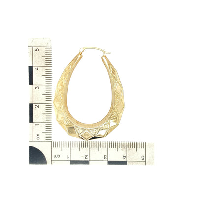 9ct Gold Patterned Large Oval Creole Earrings