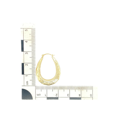 9ct Gold Patterned Oval Creole Earrings