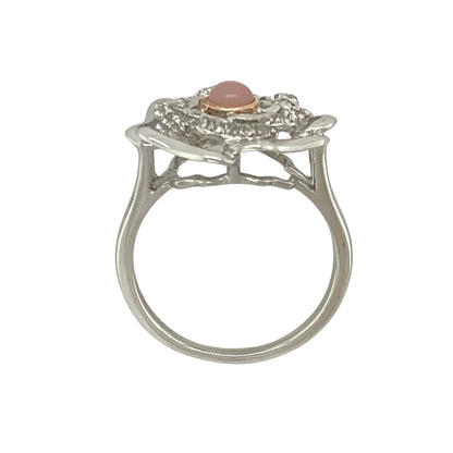 925 Silver White Topaz & Pink Stone Clogau Flower Ring