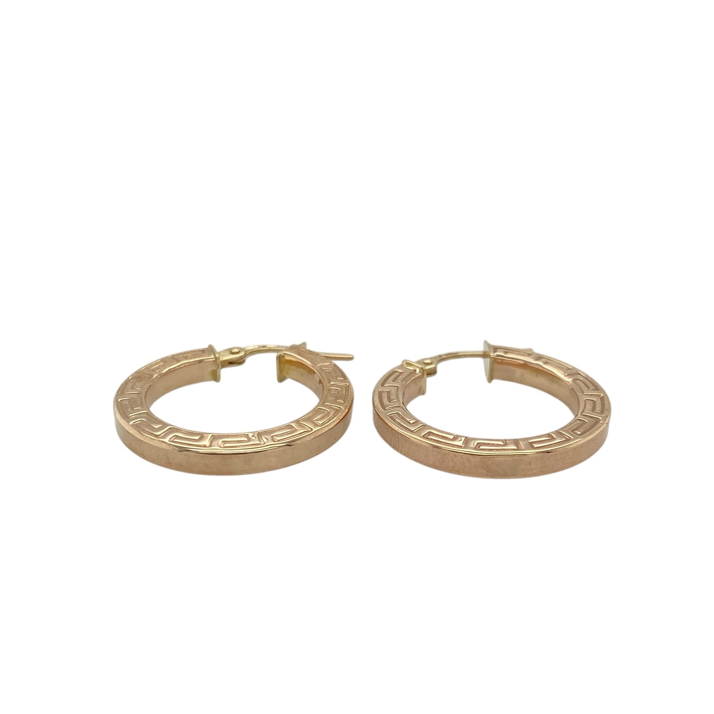 Add a touch of classic design and timeless style to your collection with these pre-owned 9ct yellow gold Greek key patterned creole earrings, featuring intricate detail and elegant shine—perfect for everyday wear or special occasions.

Design: Each earring showcases the iconic Greek key pattern, symbolising infinity and unity, with a polished creole shape that reflects light beautifully.
