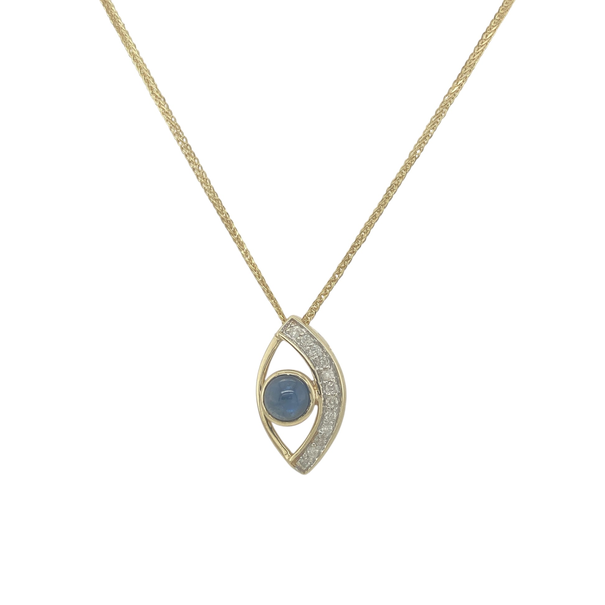 9ct Gold Diamond & Blue Stone Eye 20" Necklace