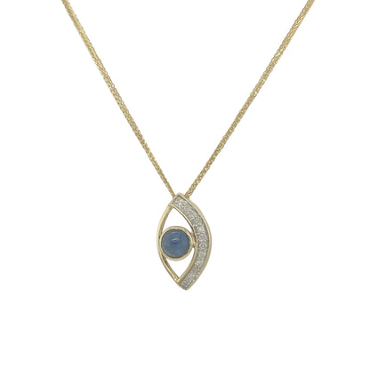 9ct Gold Diamond & Blue Stone Eye 20" Necklace
