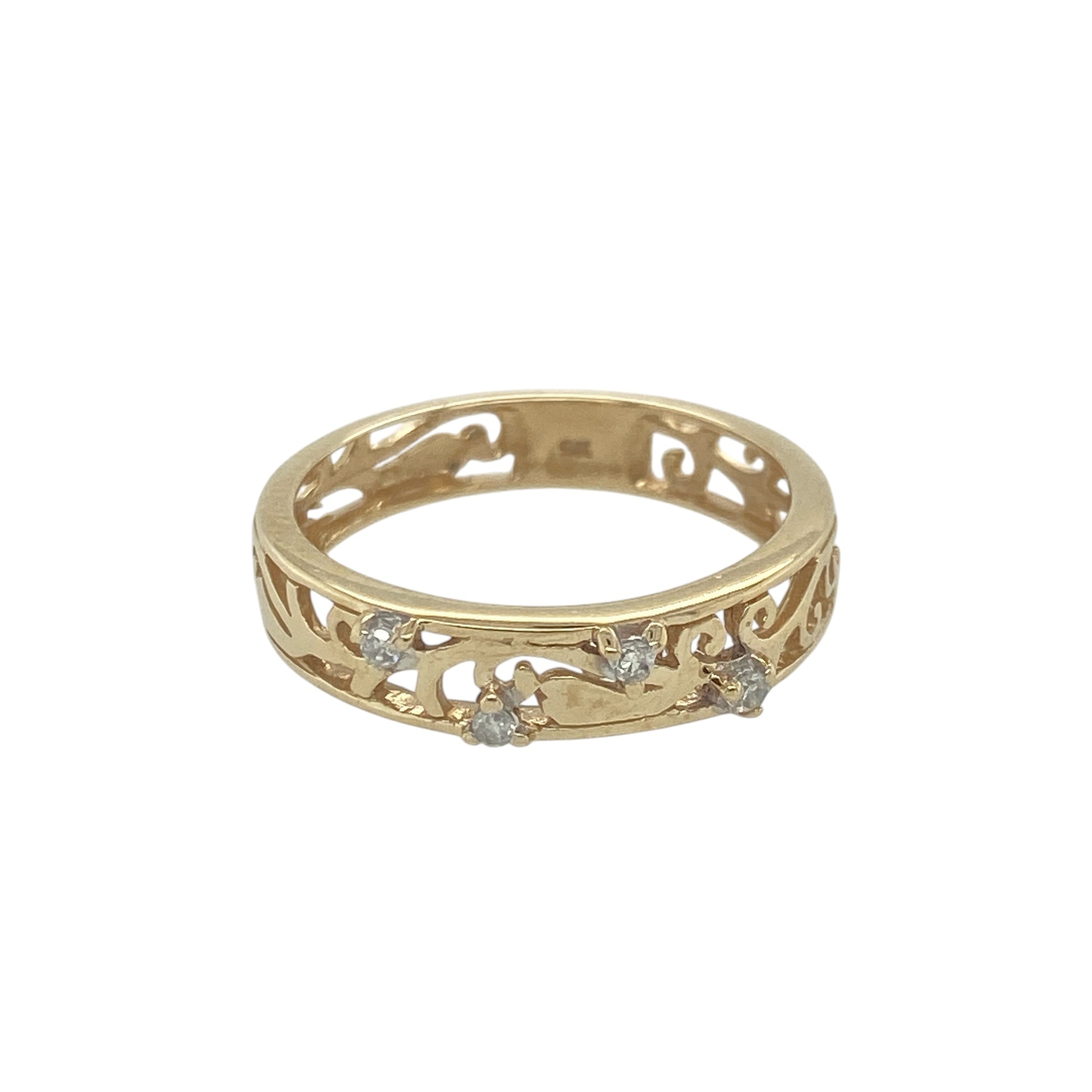 9ct Gold Diamond Filigree Patterned Set Band Ring