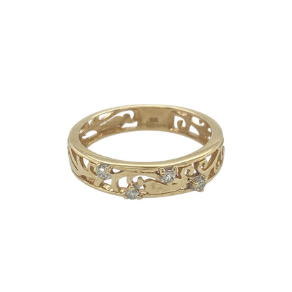9ct Gold Diamond Filigree Patterned Set Band Ring