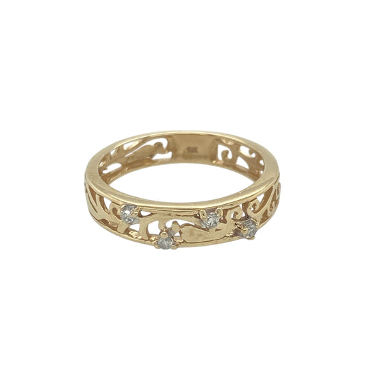 9ct Gold Diamond Filigree Patterned Set Band Ring