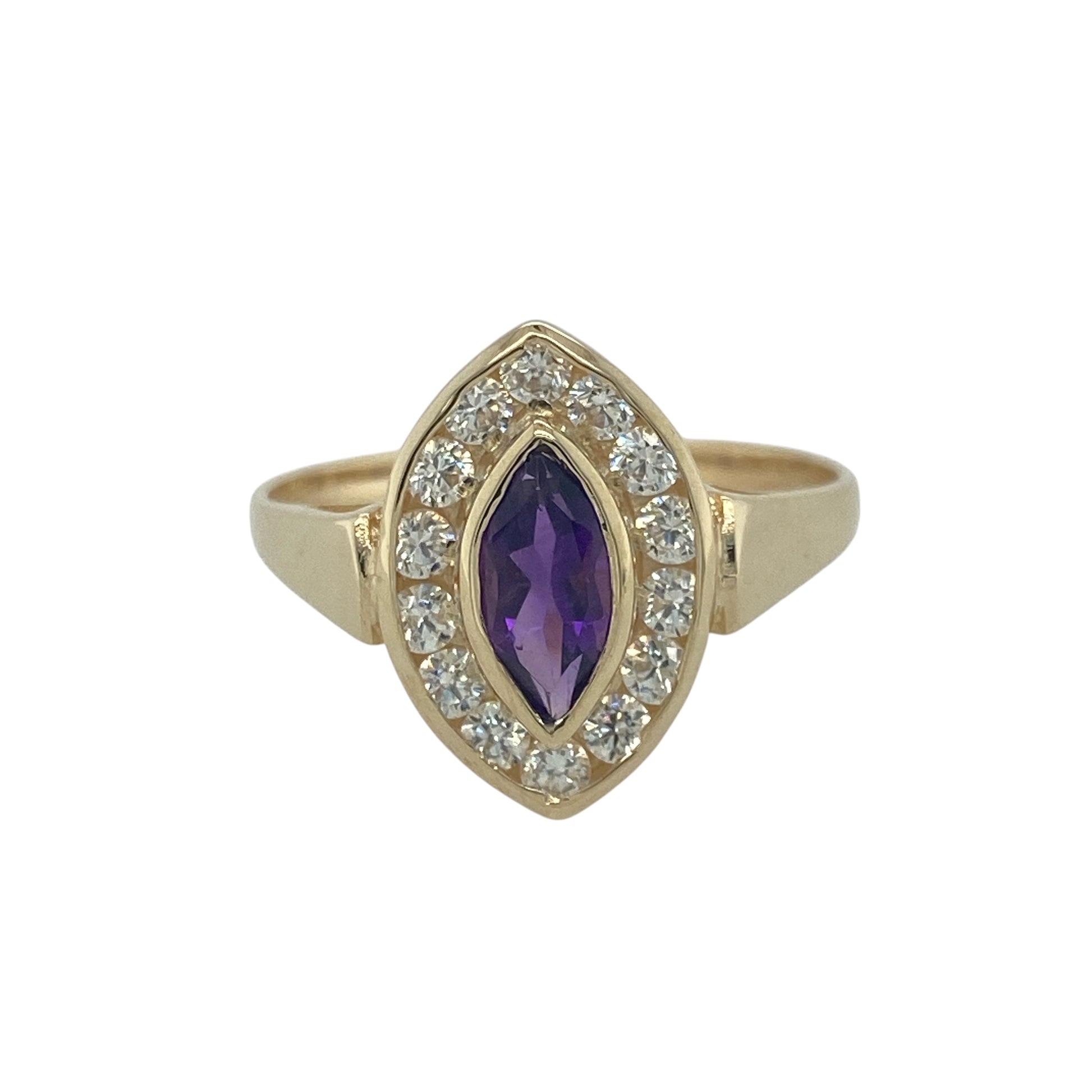 9ct Gold CZ & Amethyst Set Halo Ring